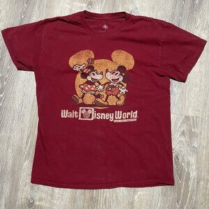 Disney Parks Mickey & Minnie Mouse Burgundy Shirt Men's Large  Walt Disney World